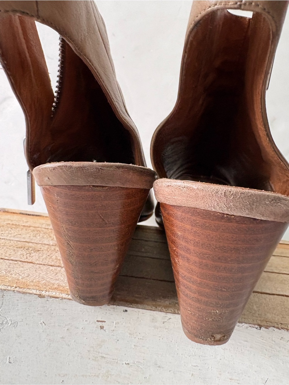 Kenneth Cole Brown Leather Peep-Toe Ankle Boots - Picture 9 of 12